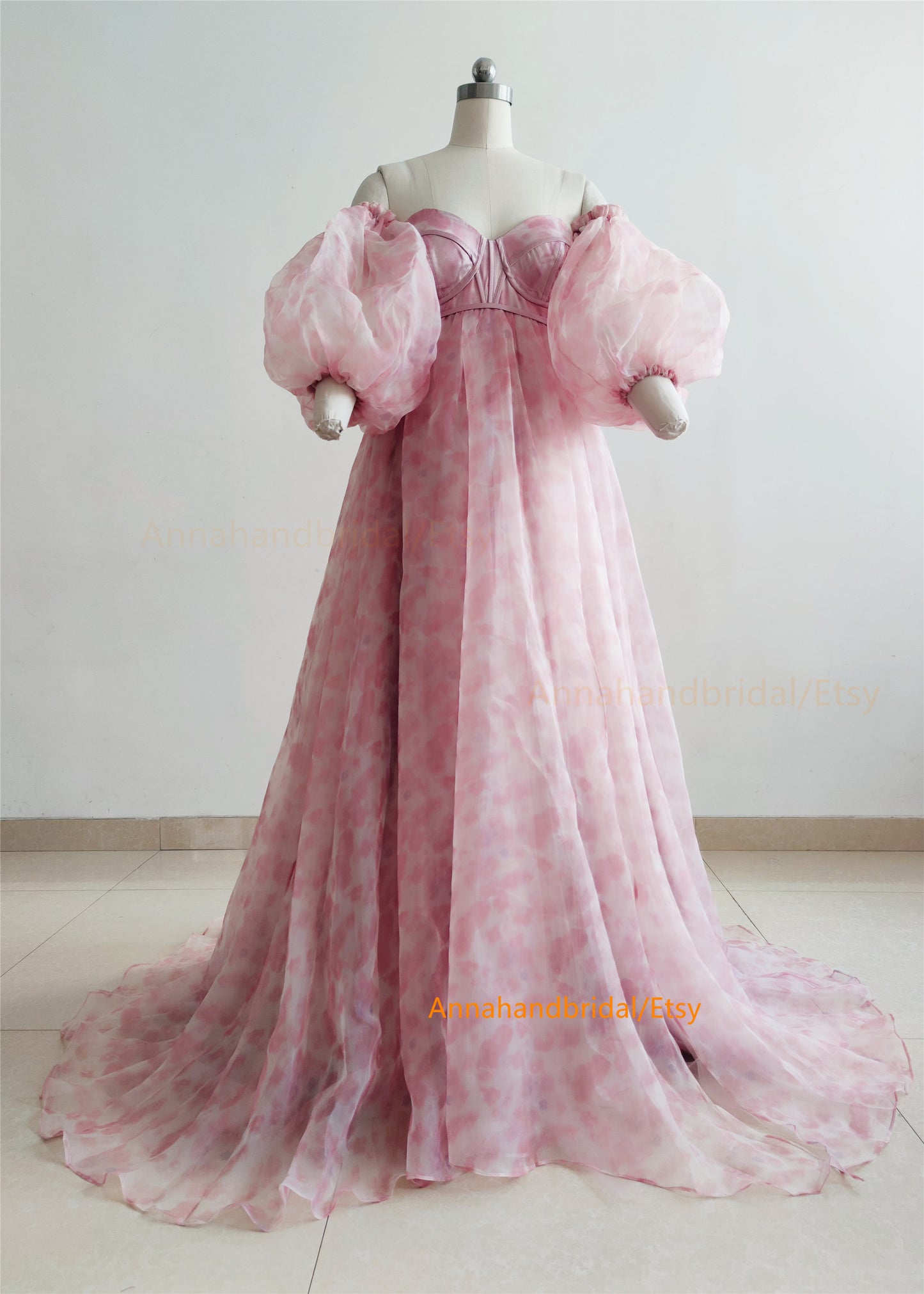 Pink Printed Organza Maternity Dress