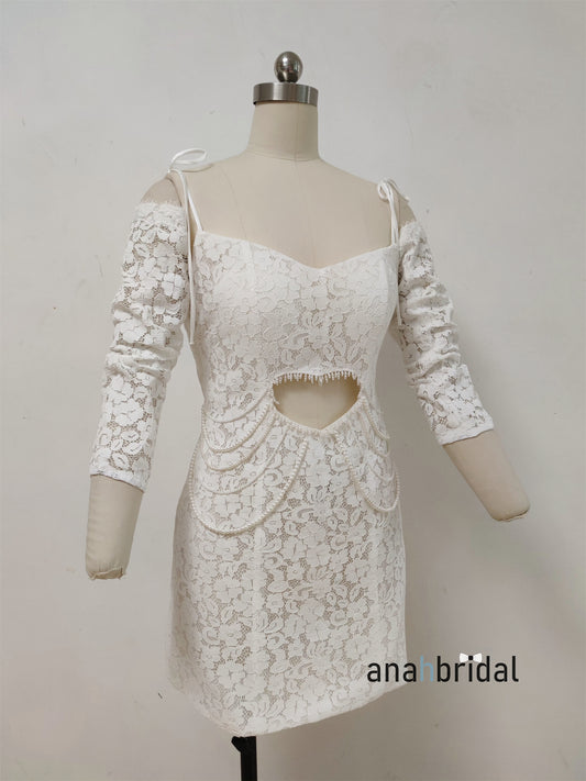 Ivory Lace Embellished Short Wedding Dress