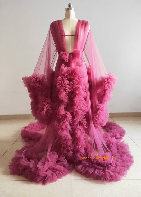 Rose Red Maternity Robe/Photo Shoot Dress