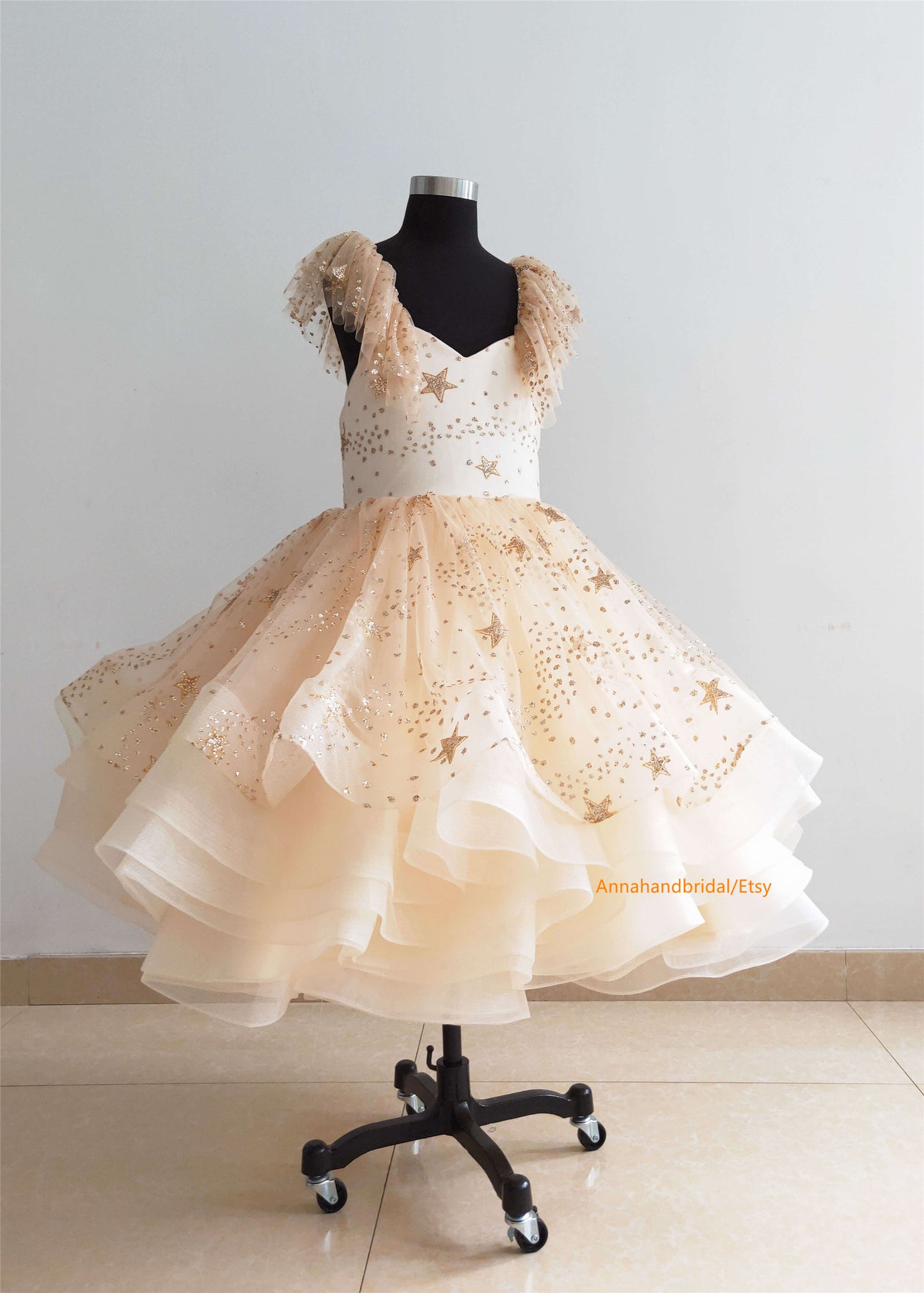 Champagne Sparkle Tulle Little Girl Dress