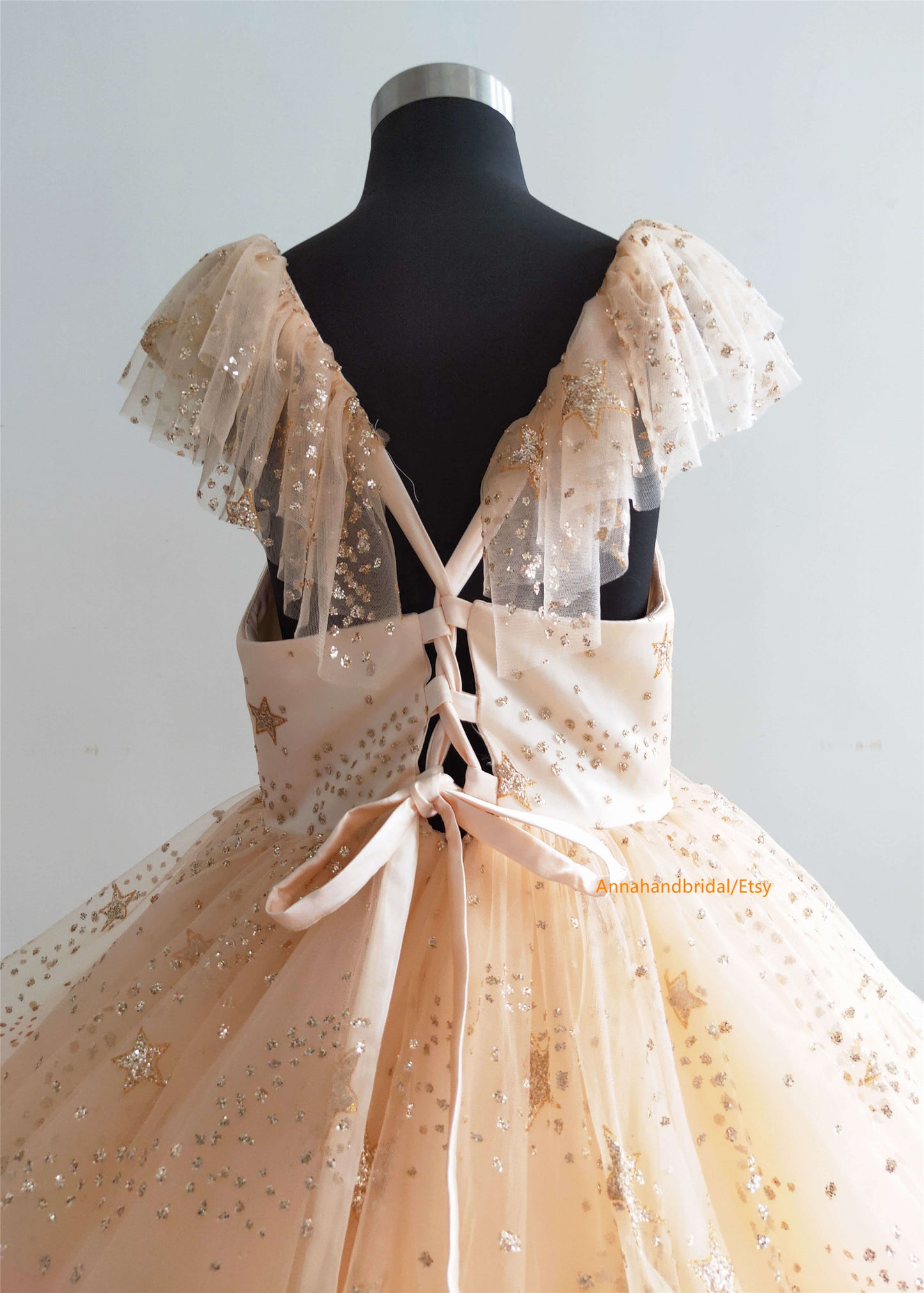 Champagne Sparkle Tulle Little Girl Dress