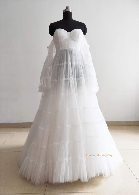 Off White Tulle Chic Photo Shot Dress