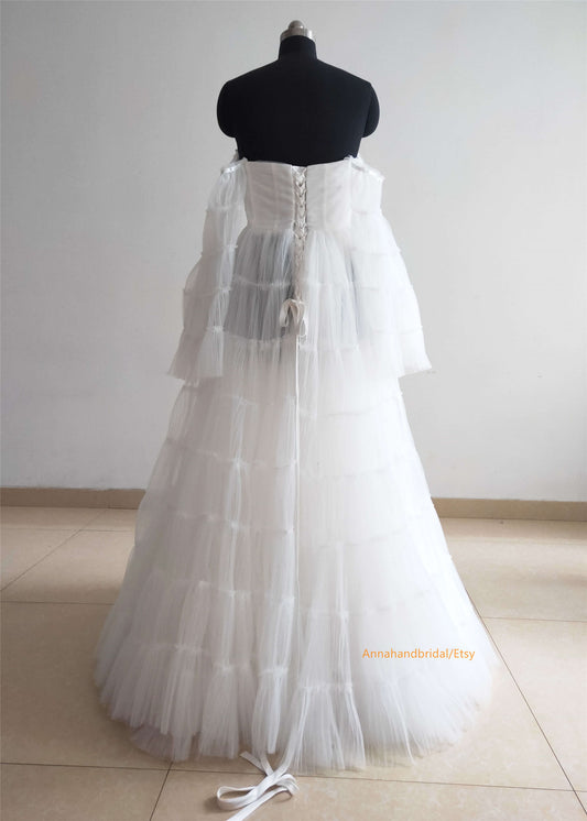 Off White Tulle Chic Photo Shot Dress