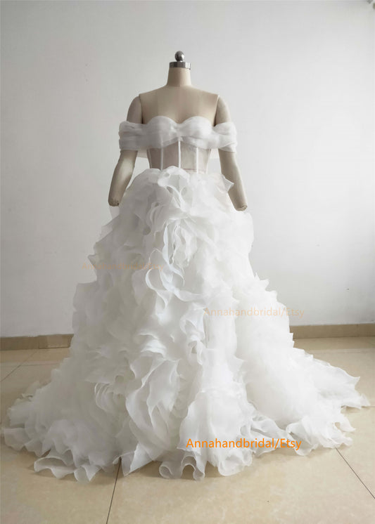 White Organza Rosetta Wedding Dress