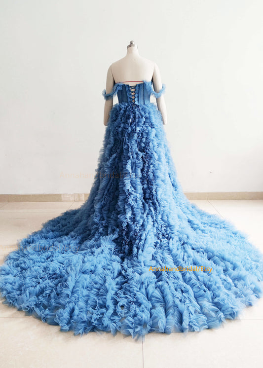 Dark Blue Ruffled Photo Shot Dress/Party Dress