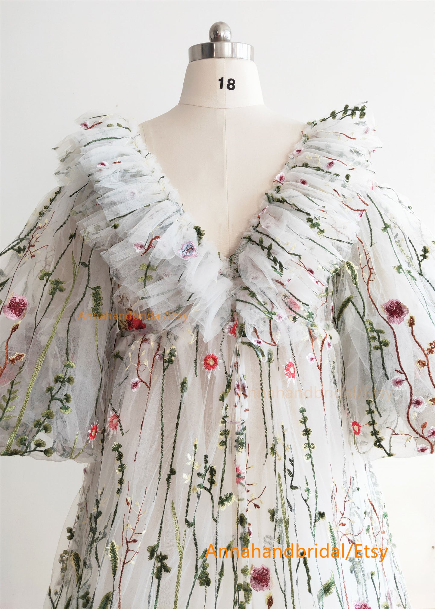 V Neck Embroidery Lace Floral Photo Shot Dress