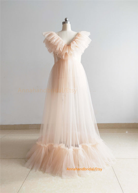 Champagne Tulle Maternity Dress