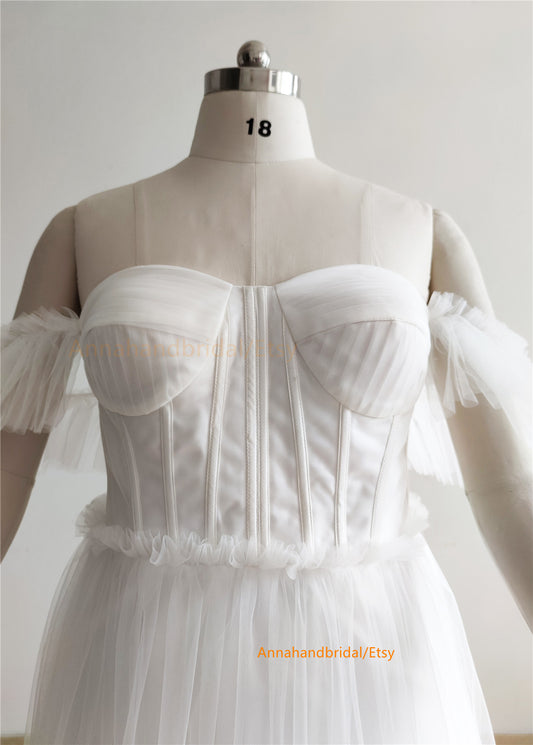 Off Shoulder Ivory Tulle Party Dress