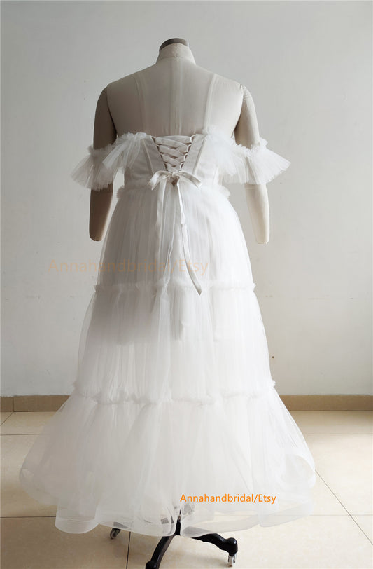 Off Shoulder Ivory Tulle Party Dress