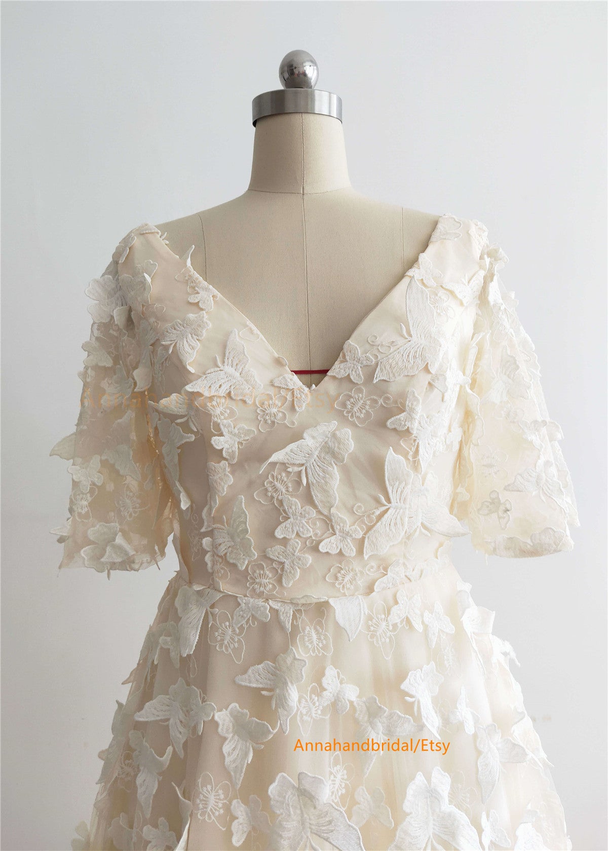 Cream Butterfly Fairytale Prom Dress/Photoshoot Dress
