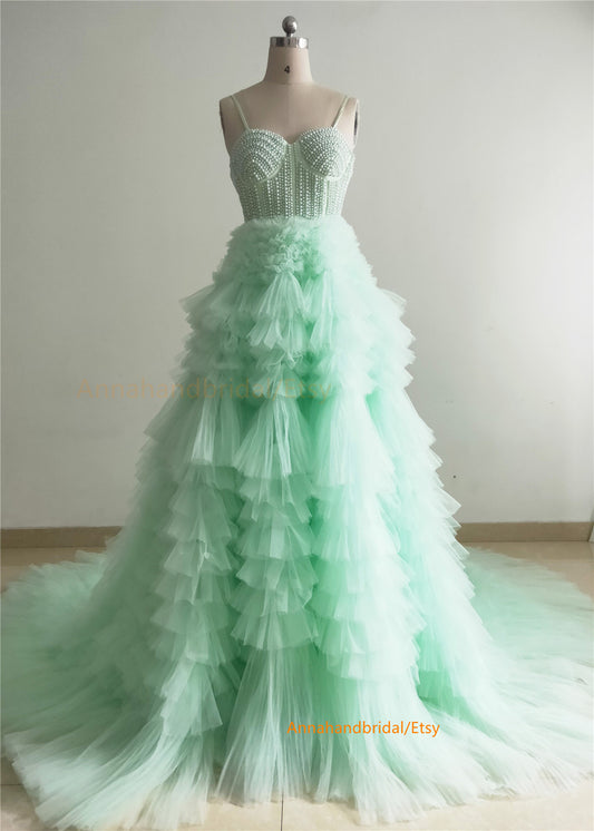 Mint Green Pearls Sexy Photo Shot Dress/Prom Dress