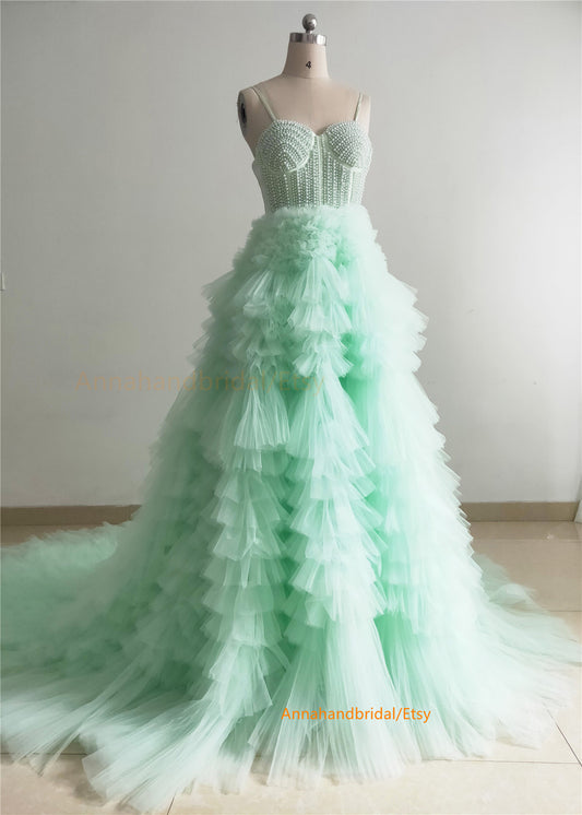 Mint Green Pearls Sexy Photo Shot Dress/Prom Dress