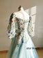 Off Shoulder Blue Floral Lace Tulle Stunning Wedding Dress