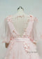 Pink Floral Lace Tulle Romantic Wedding Dress