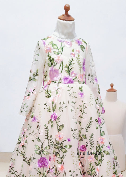 Purple Floral Lace Flower Girl Dress