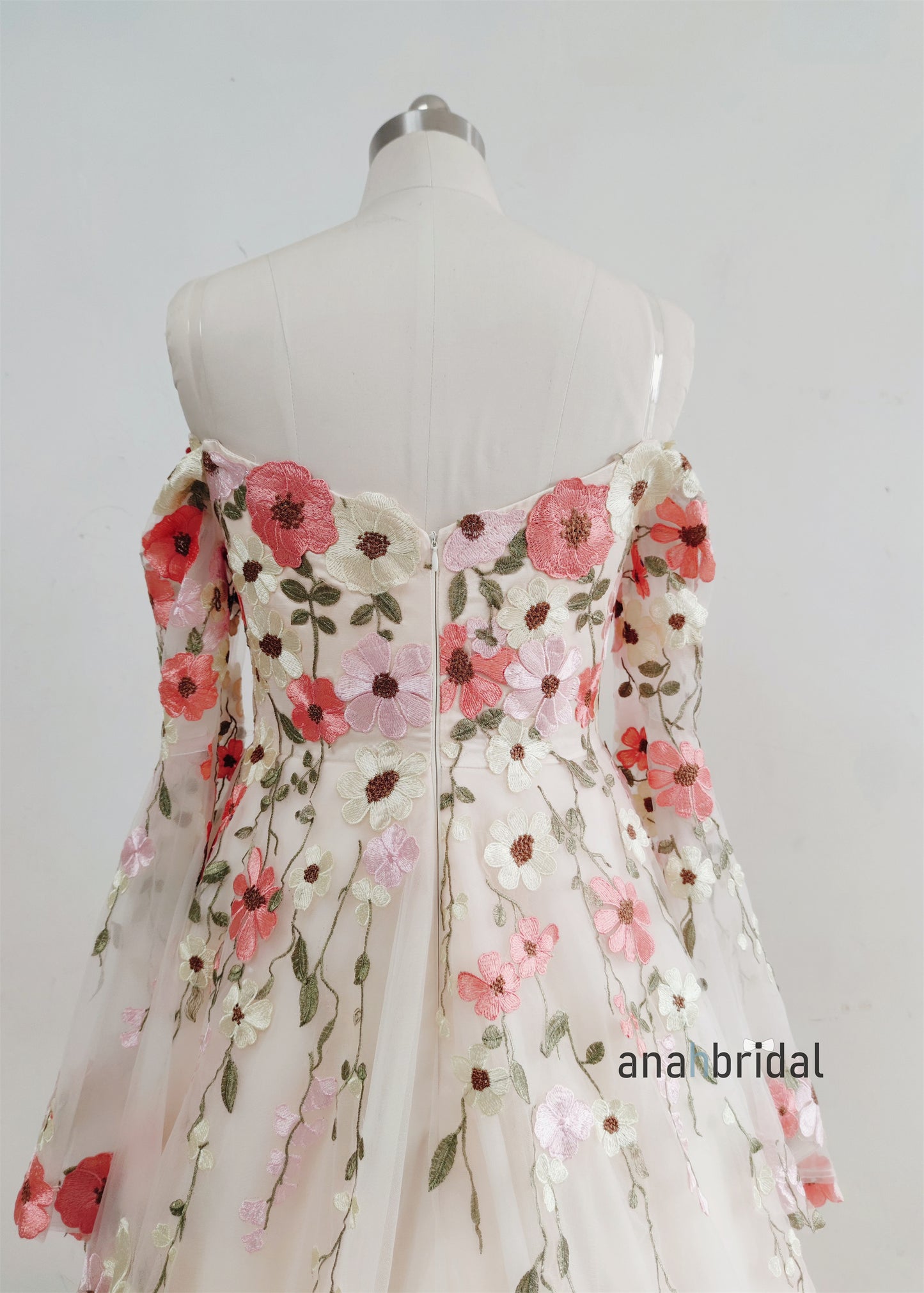 Off Shoulder  Floral Lace Tulle Wedding Dress
