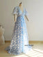 Light Blue 3D Floral Lace Pearls Prom Dress/Anniversary Party Dress