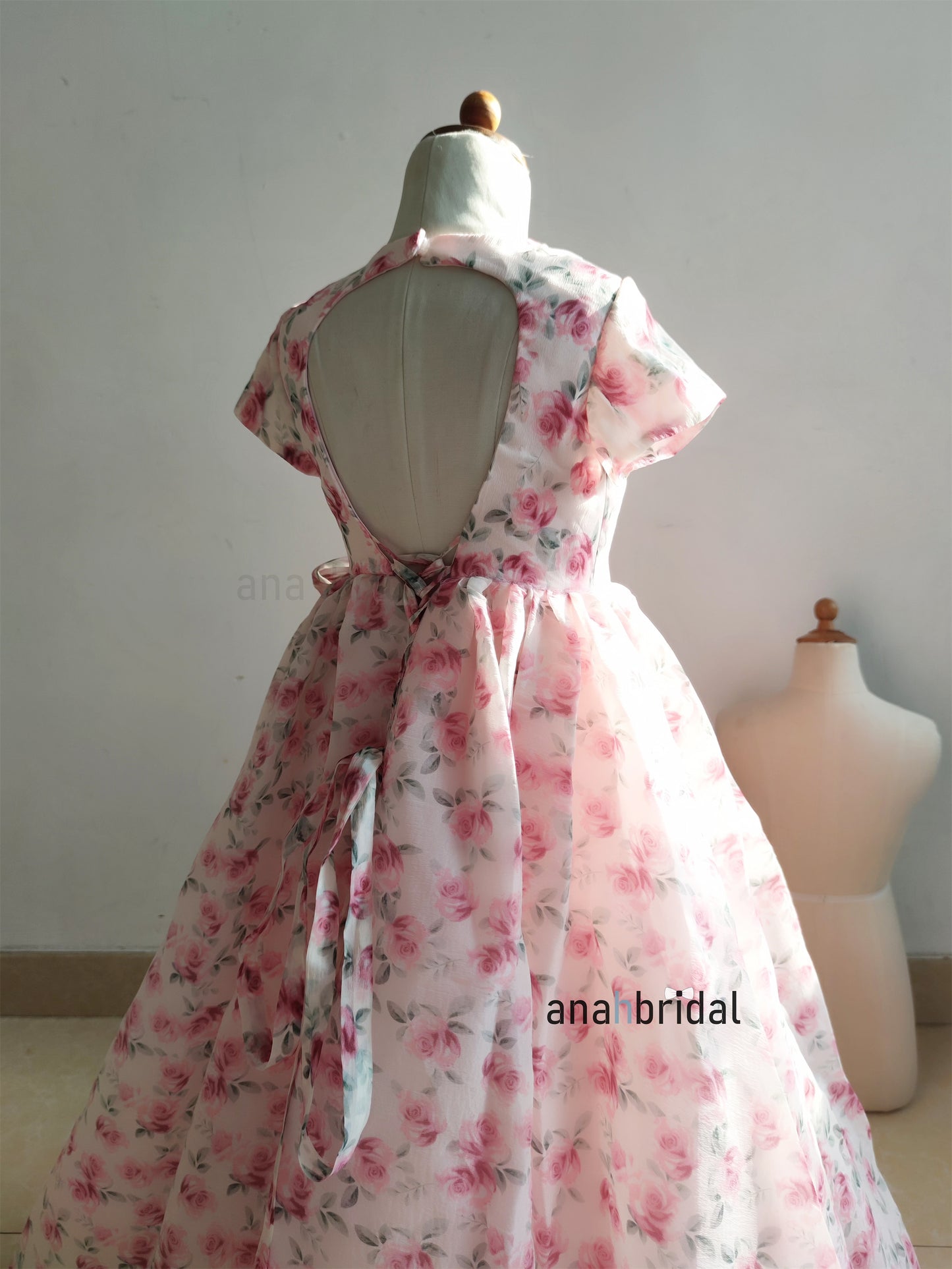 Pink Printed Chiffon Flower Girl Dress
