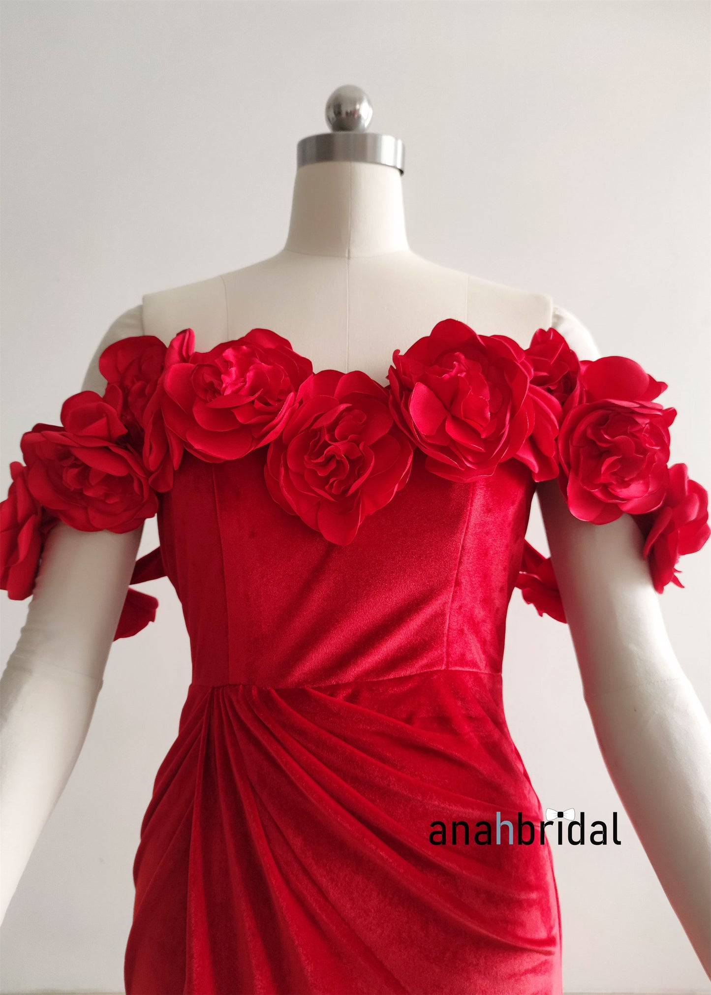 Off Shoulder Red Velvet Prom Dress /Party Dress