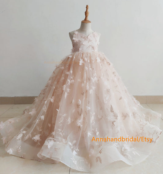 Blush Pink Full Length Flower Girl Dress