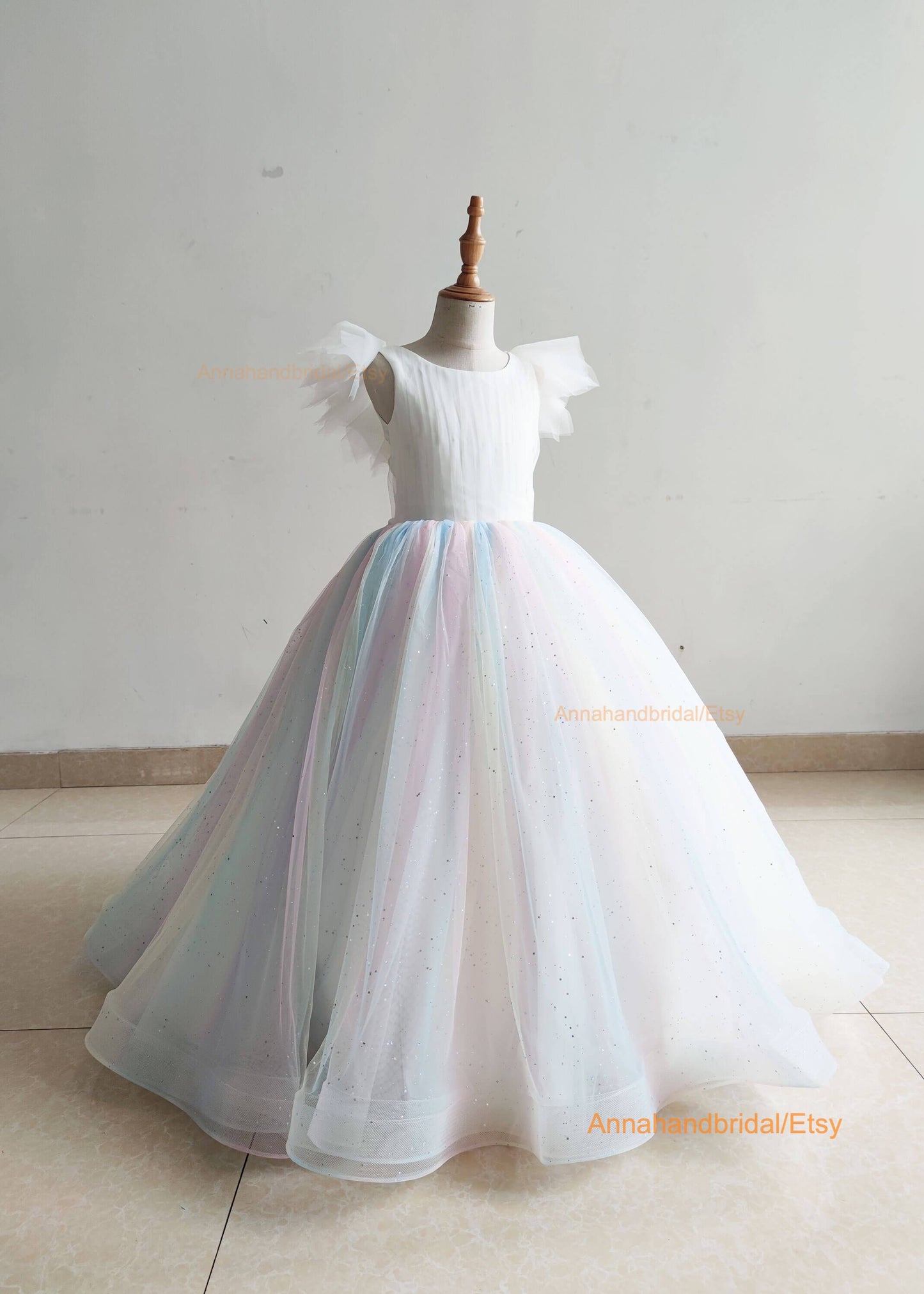 Rainbow Tulle Stunning Little Girl Dress/Pageant Dress