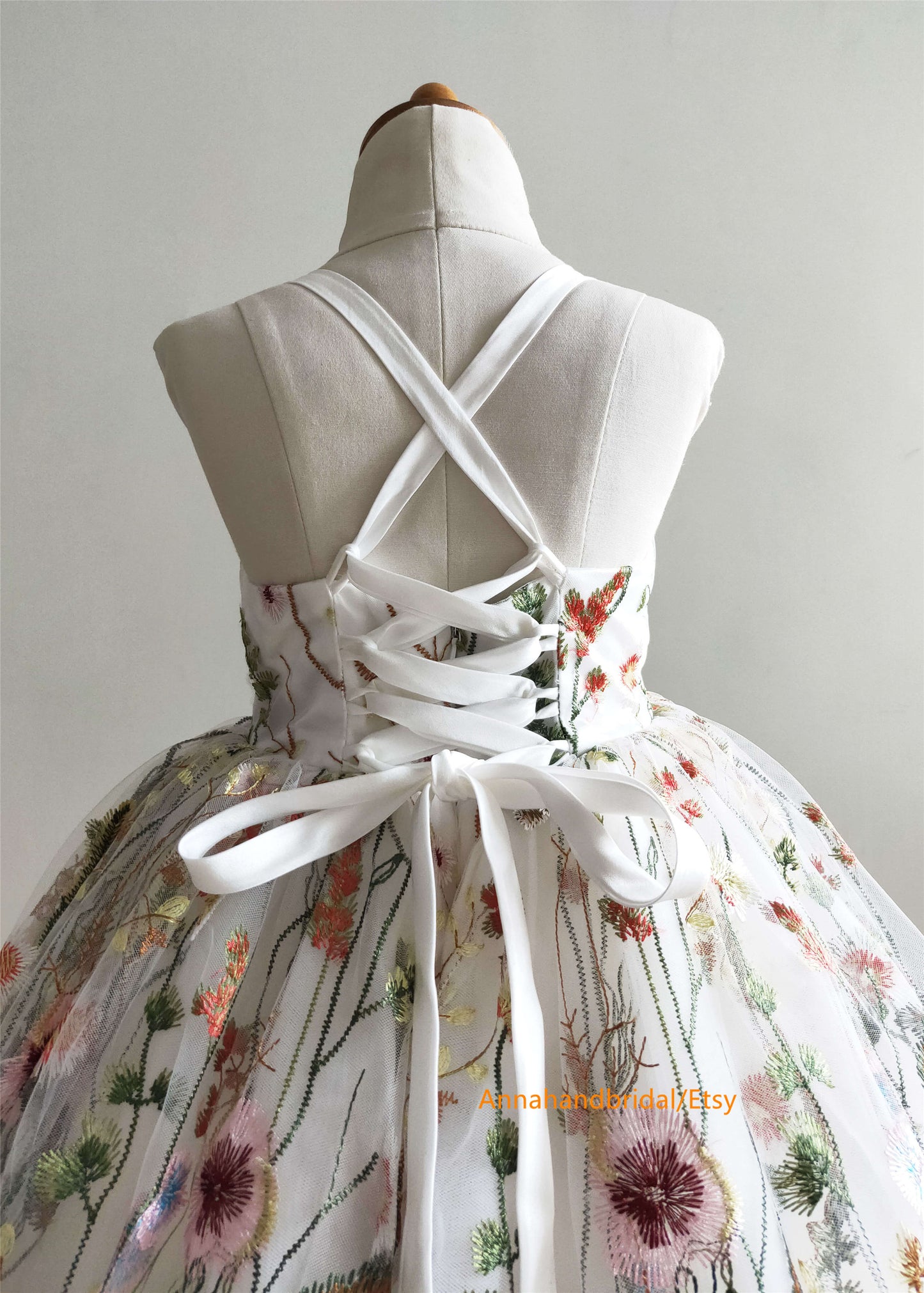 Ivory Floral Lace Full Length Flower Girl Dress
