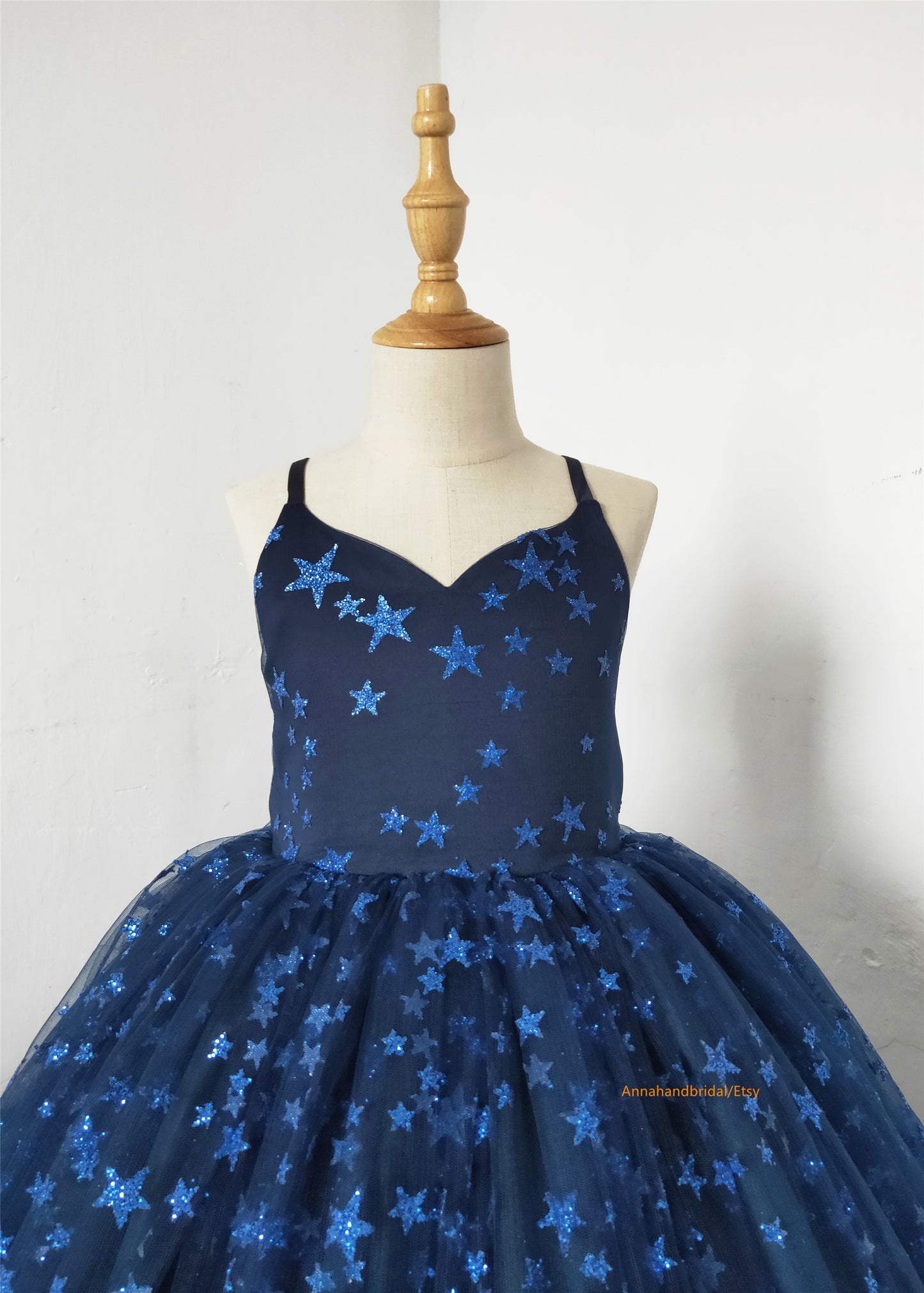 Navy Blue Sparkle Tulle Girls Pageant Dress