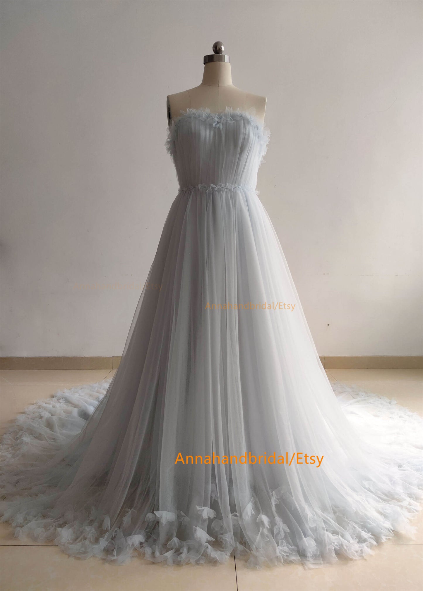 Gray Blue Strapless PhotoShoot Dress