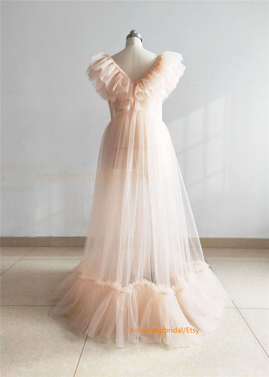 Champagne Tulle  Maternity Dress