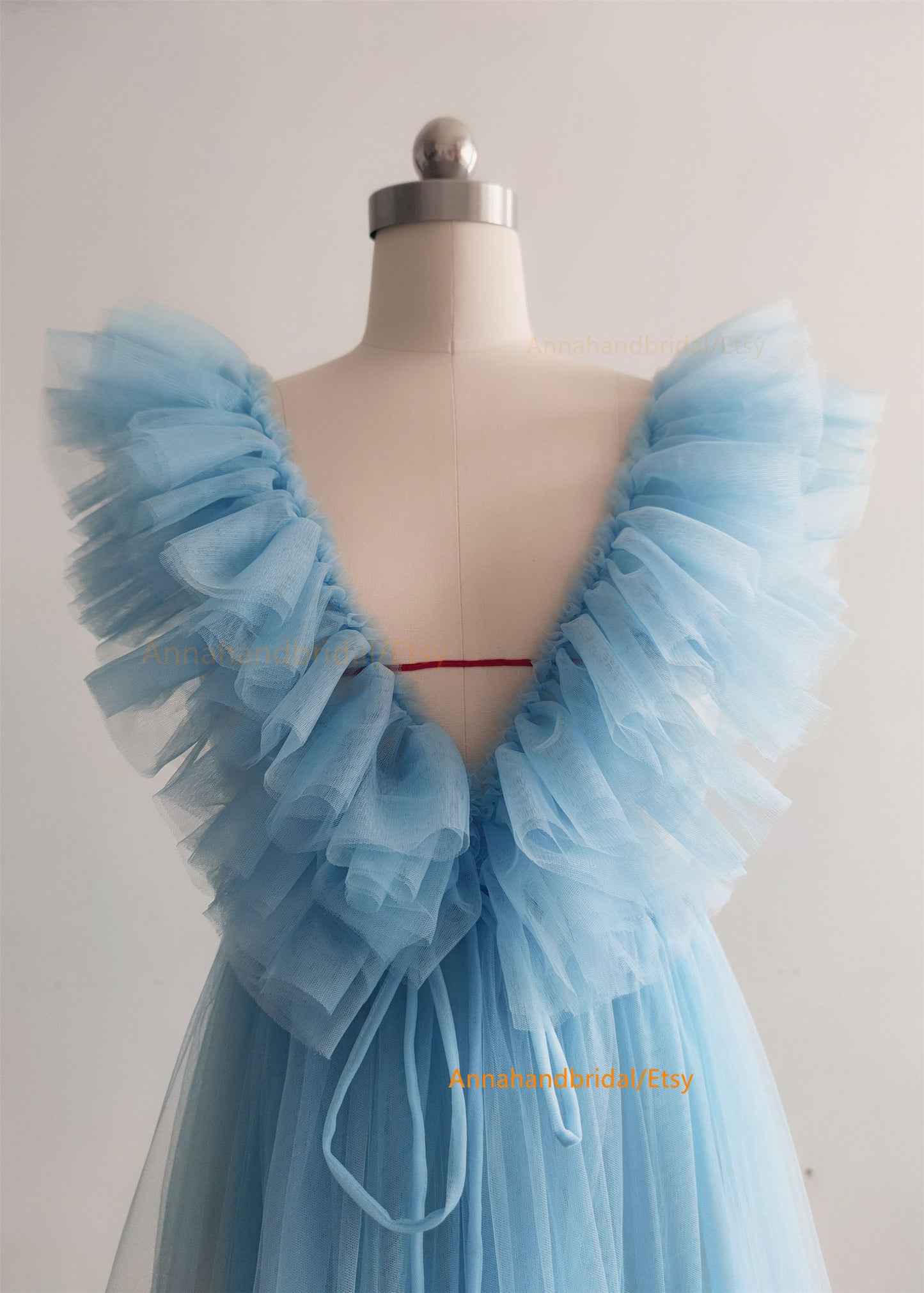 Blue Tulle Ruffled Maternity Dress/Photo Shoot Dress